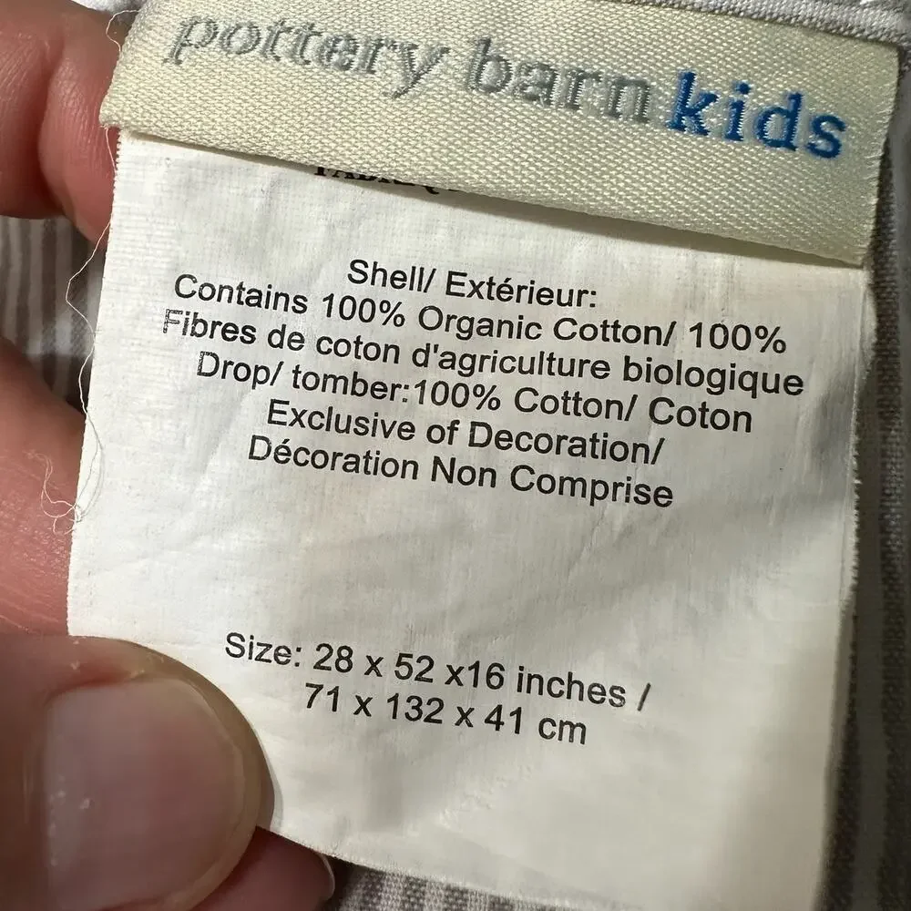 Pottery Barn Kids Gray  / White Stripe Polka Dot Crib Bed Skirt